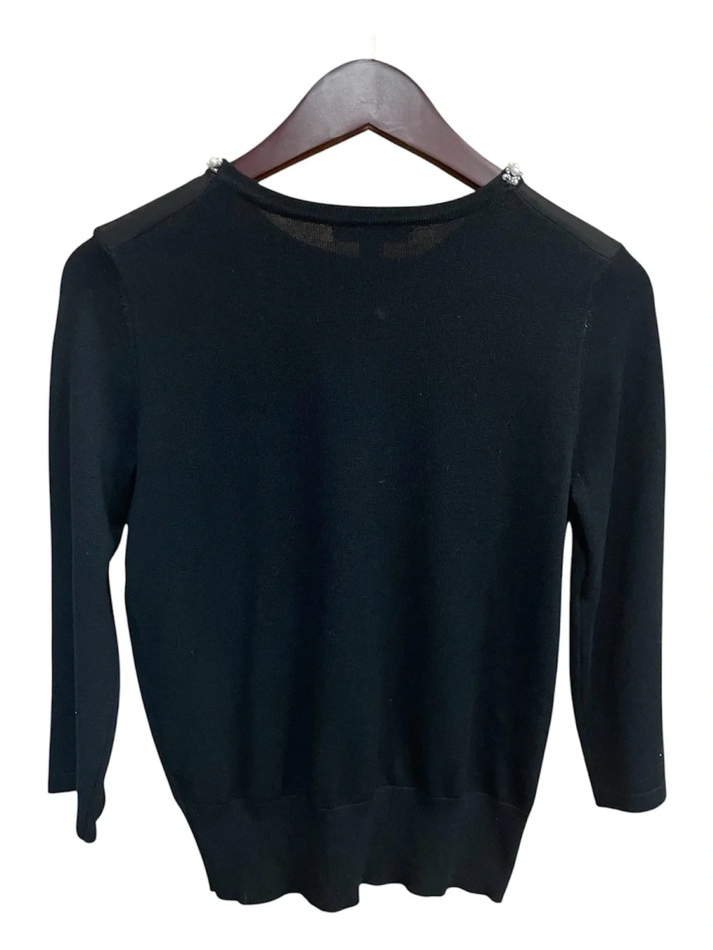 Cable & Gauge Black Beaded Chiffon Yoke 3/4 Sleeve Sweater Small